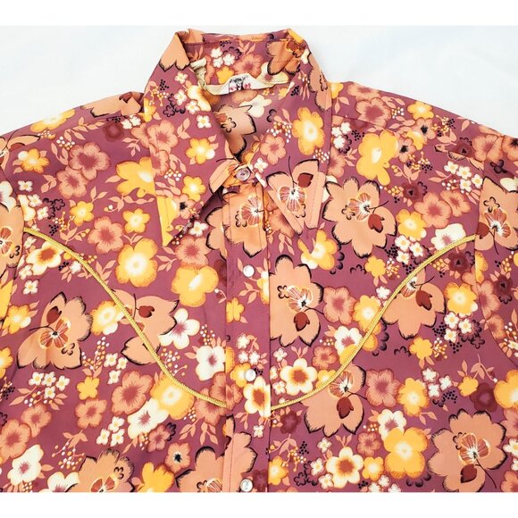 Tem Tex Vintage Mens Western 1970s Shirt Pearl Snap Cowboy Rodeo Groovy Floral - Picture 10 of 11